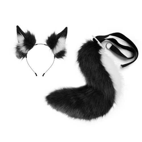 Colcolo Stirnband mit Ohren und Schwanz, süßes Kopfstück mit langem Schwanz für die Aufführung Einer Halloween-Party, Schwarz-Weiss Colcolo Stirnband mit Ohren und Schwanz, süßes Kopfstück mit langem Schwanz für die Aufführung Einer Halloween-Party, Schwarz-Weiss von Colcolo