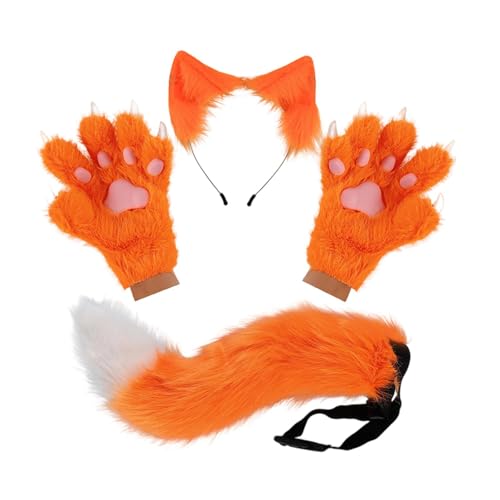 Colcolo Tierohr-Stirnband, Schwanz-Handschuhe, schönes Party-Requisiten, süße Handschuhe für Karneval, Orange Colcolo Tierohr-Stirnband, Schwanz-Handschuhe, schönes Party-Requisiten, süße Handschuhe für Karneval, Orange von Colcolo