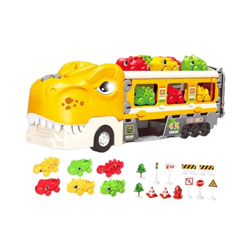 Colcolo Träger-LKW-Spielzeug Dinosaurier-Startfahrzeug-Spielset Fantasie-Rennstrecke-Spielset Kleinkinder LKW-Spielzeug, Gelb von Colcolo