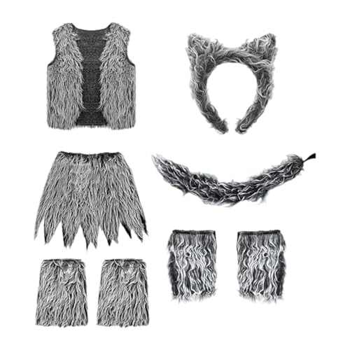 Colcolo Wolf Kostüm Set Stirnband Weste Rock für Halloween Bühnenauftritt Party Colcolo Wolf Kostüm Set Stirnband Weste Rock für Halloween Bühnenauftritt Party von Colcolo