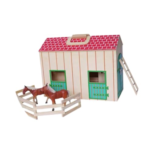 Colcolo aus Holz, Puppenhaus, Scheune, Spielset, Geschenke, Sandtisch, Figur, Modell mit Spielzeugpferden, Miniaturstall für Kinder von Colcolo