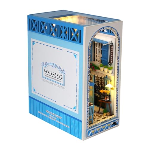 Colexy 3D Puzzle Puppenhaus Kit, Holz Buchstützen DIY Book Nook mit LED-Licht, Bücherregal Deko Ornamente Bücherstand Miniatur Dollhouse Modellbausätze für Jugendliche Erwachsene zum Bauen (E) von Colexy