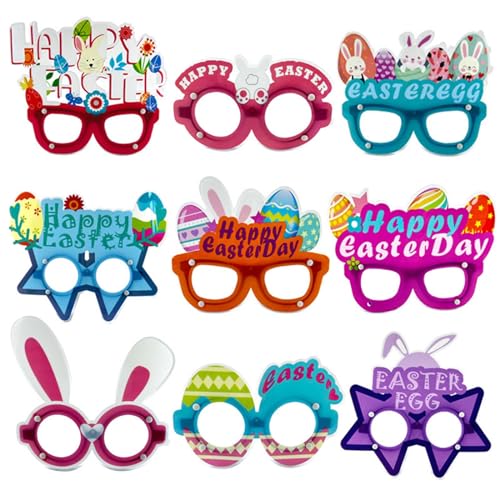 Colexy 9 Stück Ostern Party Brillen Masken für Kinder Erwachsene, Osterhasen Brille Partybrillen Cartoon Hase Osterei Brille, Foto Requisiten Partydekoration, Brillenrahmen für Osterparty Verkleiden von Colexy