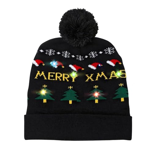 Colexy LED-Weihnachtsmütze LED Leuchten Strickmütze Weihnachten Beanie Mütze Warme Neuheit Weihnachten Hut für Unisex Kinder Erwachsene Weihnachtsfeier Winter Xmas Urlaub Mütze (H) von Colexy