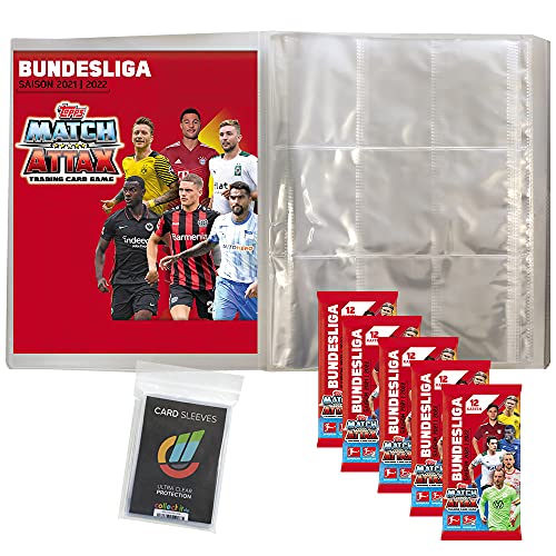 Collect-it 2021/22 Topps Match Attax - Sammelalbum-Bundle mit 1 Leere Sammelmappe, 5 Booster, 40 Hüllen (A4, Transparent) von Collect-it