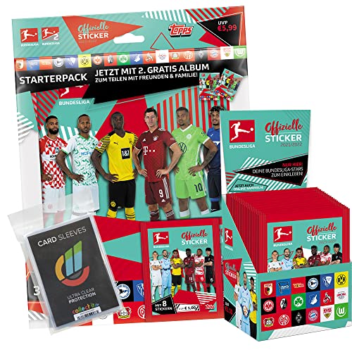 Collect-it Topps Bundesliga Sammelsticker 2021/22-1 Display (50 Tüten) + Starterpack + 40 Hüllen Sleeves von Collect-it