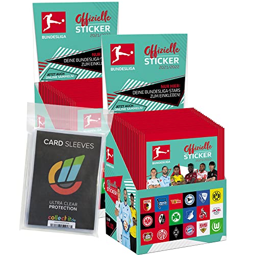 Collect-it Topps Bundesliga Sammelsticker 2021/22-2 Displays (100 Tüten) + 40 Hüllen Sleeves von Collect-it