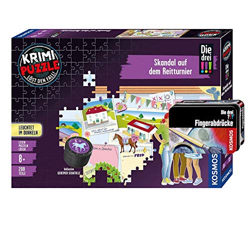 Die DREI !!! - Set: Skandal auf dem Reitturnier (Krimi Puzzle) + Forscherkästchen (Verschiedene Auswahl), Detektiv-Set von Collectix