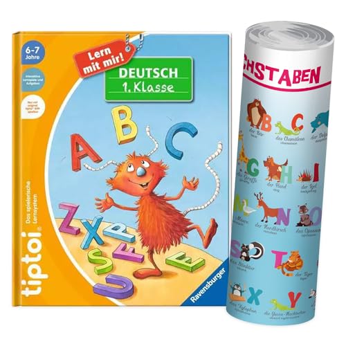 Ravensburger tiptoi ® Buch | Deutsch 1. Klasse - Mein Lern-Spiel-Abenteuer + ABC Buchstaben Lernen - Poster mit Tieren, Tip TOI, Schule, Lesen von Collectix