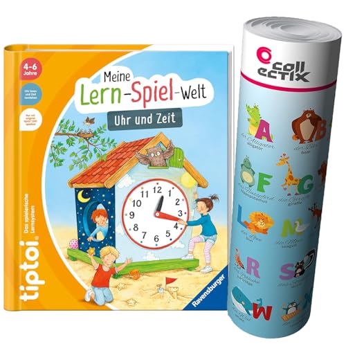 Ravensburger tiptoi Buch - Mein Lern-Spiel-Abenteuer | Uhr und Zeit + Kinder ABC Buchstaben Poster | 4-6 Jahre von Collectix