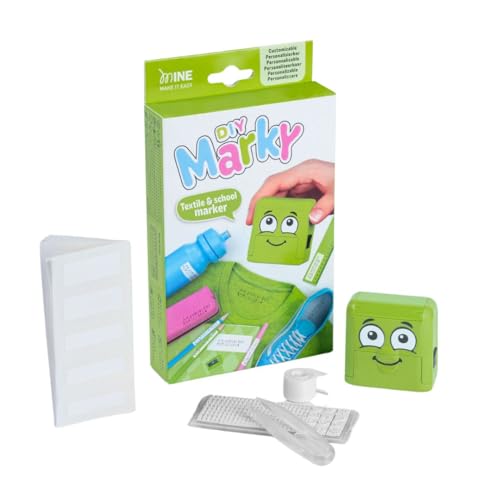 DIY MARKY - Anpassbarer Stempel für Kinder | Für Kleidung und Kinderartikel | Enthält Tinte für bis zu 1000 Drucke | Komplettes Set mit Etiketten und Thermo-Klebeband | (Grün) von Colop