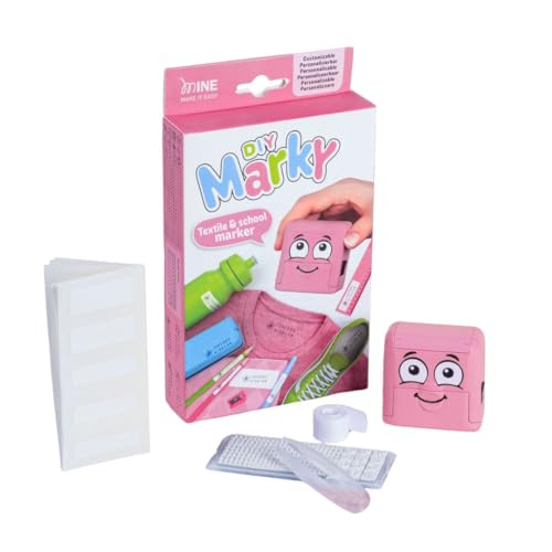 DIY MARKY - Anpassbarer Stempel für Kinder | Für Kleidung und Kinderartikel | Enthält Tinte für bis zu 1000 Drucke | Komplettes Set mit Etiketten und Thermo-Klebeband | (Rosa) von Colop