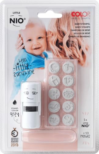 GLOREX 6 2248 121 - Colop Stempel Set von Little Nio, Design Baby, mit 10 Abdruckmotiven, 18 mm, Stempelkissen in fancy grau, zum Personalisieren Ihrer Gegenstände GLOREX 6 2248 121 - Colop Stempel Set von Little Nio, Design Baby, mit 10 Abdruckmotiven, 18 mm, Stempelkissen in fancy grau, zum Personalisieren Ihrer Gegenstände von Colop