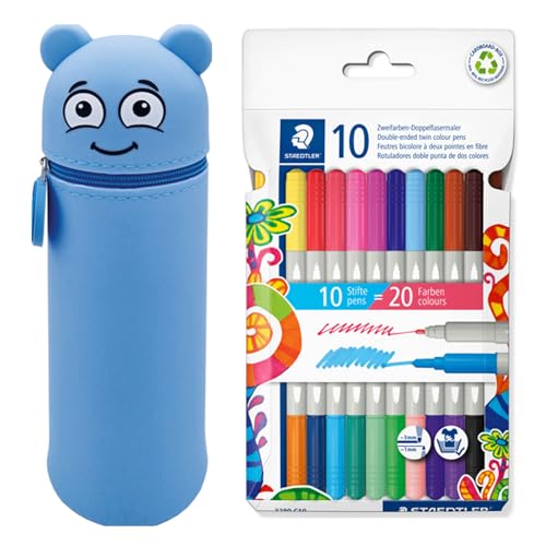 MARKY Federmäppchen im Emoji-Design in Blau, weiches und strapazierfähiges Silikon, inkl. 10 STAEDTLER Doppelfasermaler twin color, zwei Spitzen mit zwei Farben, Linienbreiten 3 mm und 1 mm MARKY Federmäppchen im Emoji-Design in Blau, weiches und strapazierfähiges Silikon, inkl. 10 STAEDTLER Doppelfasermaler twin color, zwei Spitzen mit zwei Farben, Linienbreiten 3 mm und 1 mm von Colop