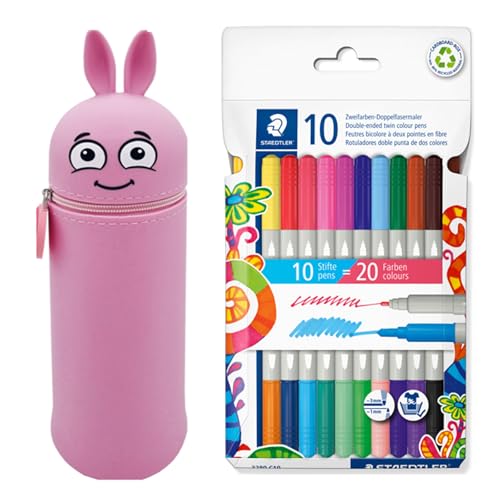 MARKY Federmäppchen im Emoji-Design in Rosa, weiches und strapazierfähiges Silikon, inkl. 10 STAEDTLER Doppelfasermaler twin color, zwei Spitzen mit zwei Farben, Linienbreiten 3 mm und 1 mm MARKY Federmäppchen im Emoji-Design in Rosa, weiches und strapazierfähiges Silikon, inkl. 10 STAEDTLER Doppelfasermaler twin color, zwei Spitzen mit zwei Farben, Linienbreiten 3 mm und 1 mm von Colop