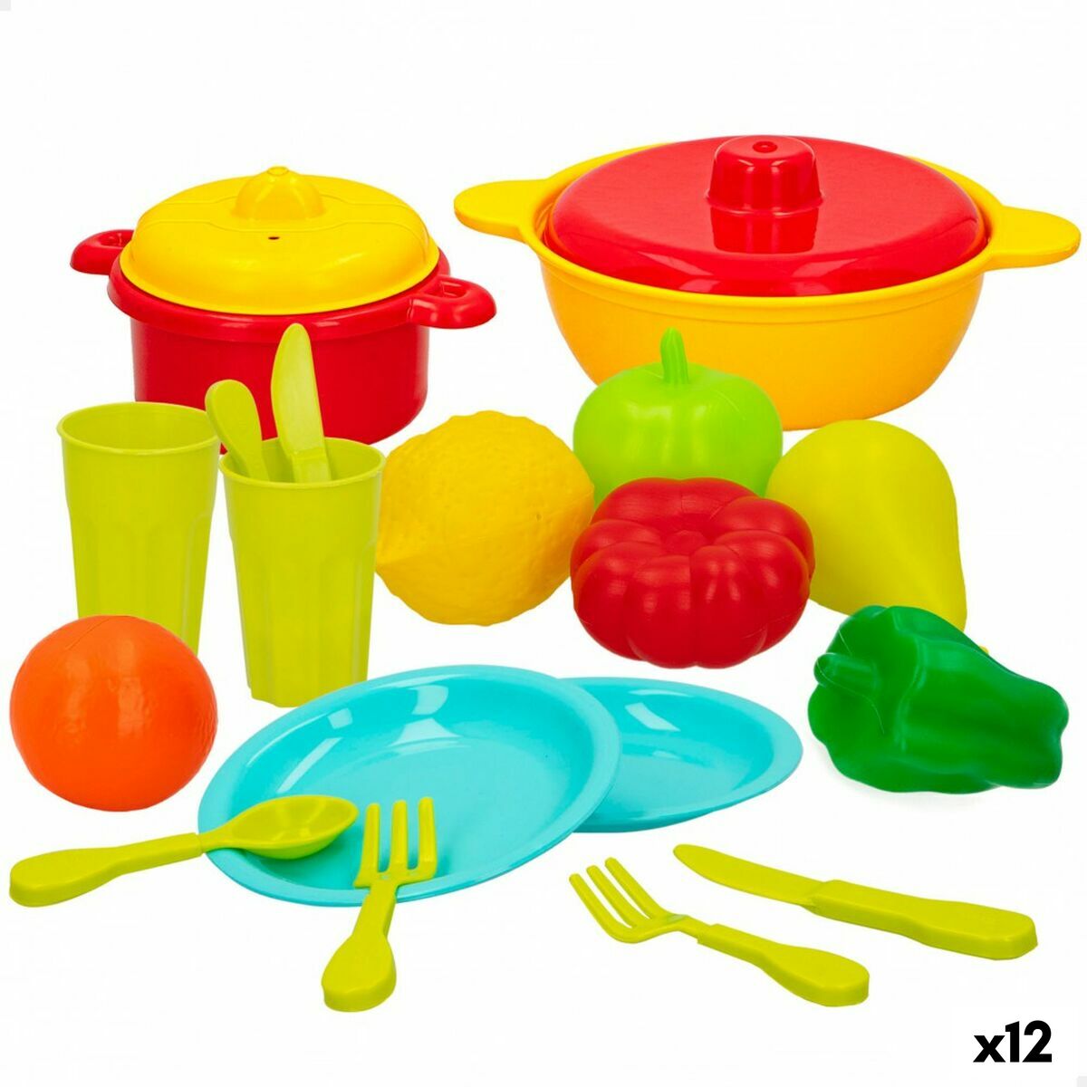 Kit aus Spielzeuglebensmittel Colorbaby Geschirr und Küchenutensilien 20 Stücke (12 Stück) von Colorbaby