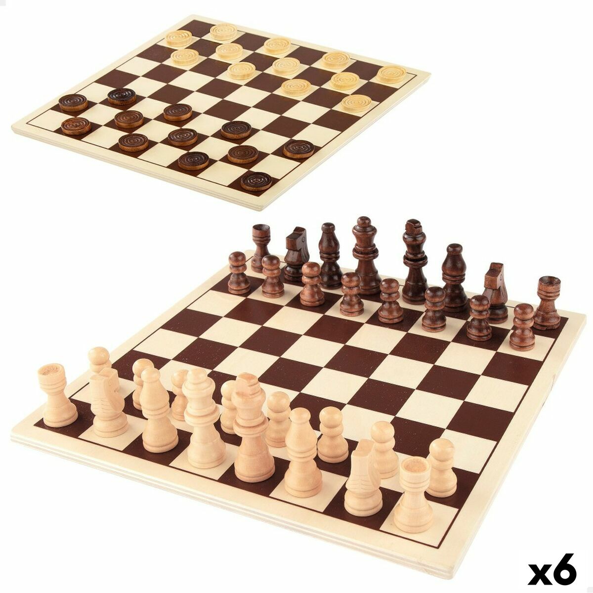 Schach- und Dame-Brett Colorbaby Holz Metall (6 Stück) von Colorbaby