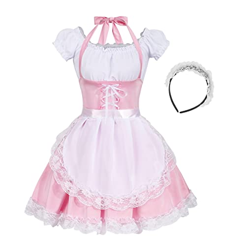 Colorful House Damen Anime Cosplay Französische Schürze Dienstmädchen-Kostüm (M, Rosa) von Colorful House