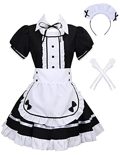 Colorful House Damen Cosplay Französische Schürze Dienstmädchen-Kostüm (3XL, Schwarz) von Colorful House