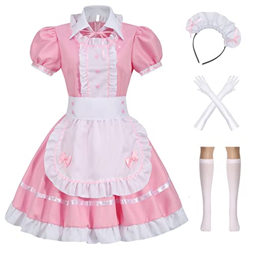 Colorful House Damen Cosplay Französische Schürze Dienstmädchen Kostüm (5X-Large, Rosa) von Colorful House