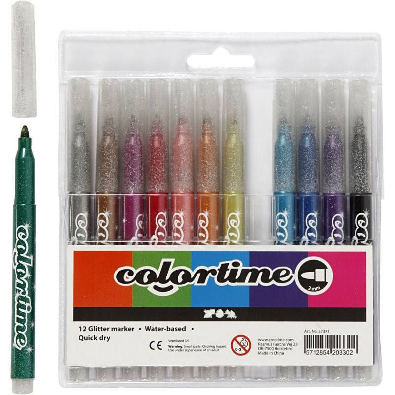 Colortime Glitzerfilzstifte Gemischte Farben 12 Stück von Colortime