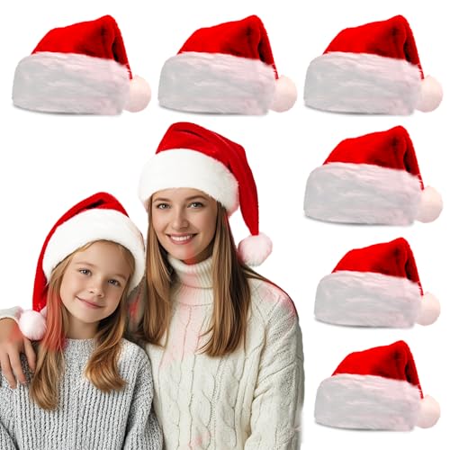 Comeacross 6 Stück Plüsch-Weihnachtsmannmütze für Erwachsene und Kinder, Rot und Weiß, Unisex, Samt, klassische Weihnachtsmannmütze für Weihnachtsfeier, Neujahr, Urlaubsparty von Comeacross