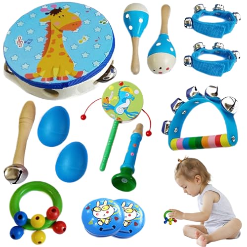 13PCS Kids Musical Instrumente Set hölzerne Kleinkind -Musikinstrumente umfassen Xylophon, Schlagzeug, Maracas und weitere Bildungsinstrumente für junge Musiker, Musikinstrumente für Kleinkinder, von Comebachome