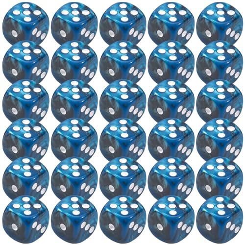 30 pcs 6-seitiger Würfelsatz 0,5 '' Marmor Blue Acrylcasino-Würfel mit weißen Punkten glattes Rollen 6-Seiten-Würfel mit abgerundeten Ecken für Tischspiele, Würfelset, 6-seitiger Würfelsatz von Comebachome