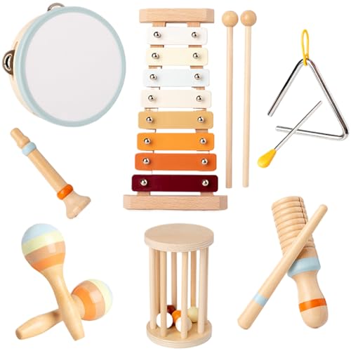 7 PCs/Set Kids Musical Instrumente Volleinstellige hölzerne Baby-Musikinstrumente für 1-3 Jahre alte Kinder, die sicher, genaue musikalische musikalische Instrumente für Musik, Kindermusikinstrumente von Comebachome