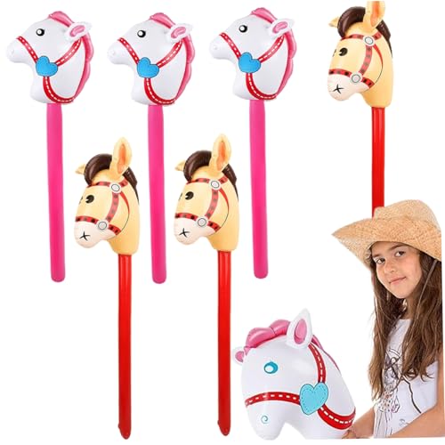 Aufblasbares Stick Pferd, 6cs 40 -Zoll -PVC PVC aufblasbarer Pferdekopf am Stock, Horse Head Stick Ballon, Hobby Pferd Spielzeug für Weihnacht Cowboy Cowgirl Horse Theme Party Dekor von Comebachome