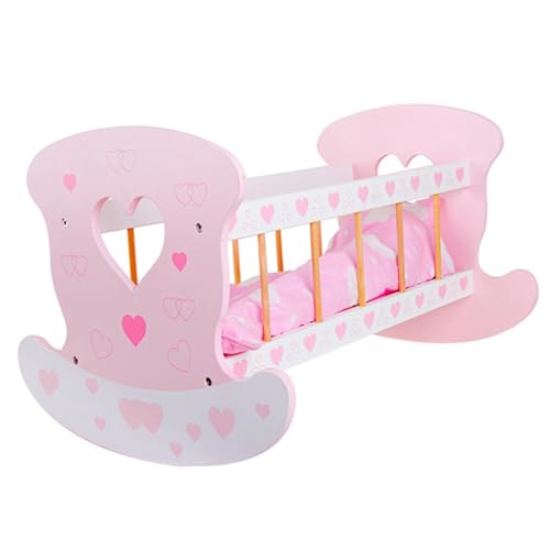 Babypuppenkrippe für 18 -Zoll -Puppen, Holzbabypuppenbett mit Pad, Decke und Kissen, niedliche rockige Babykribspielzeug für Kinder ab 3+ Geschenken, Puppenbetten für 18 Zoll Puppen, Babypuppenkrippe von Comebachome