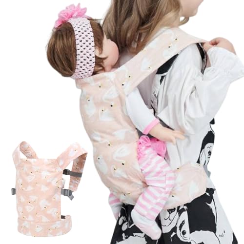 Babypuppenträger, Vorder- und Hinterpuppenträger Swan Muster Baumwollpuppenträger mit verstellbarer Schnalle Babypuppe ausgestopfter Tierträger für 2-6 Jahre Little Girls, Puppenträger, Babypuppenträ von Comebachome