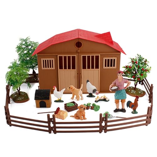 Comebachome 25pcs/Set Farm Animal Toys Realistic Mini Farm Spielzeug sicherer Plastikpädagogik Dollhouse Miniaturen Bauernhaus Spielzeug Set für Kinder Kleinkind Jungen Mädchen, Nutztiere, F von Comebachome