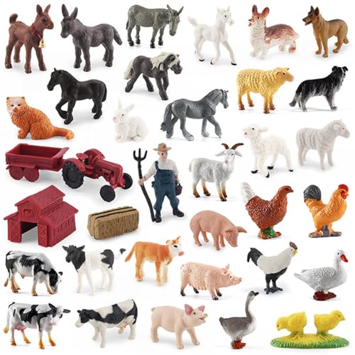 Comebachome 34pcs Farmtiere Figuren Realistische Farm Viehstock Traktorfiguren Erlernen von Bildungsfarmspielern Harzharztiere für Kleinkinder Kindergeschenke, Nutztiere, Farmtiere Figuren von Comebachome