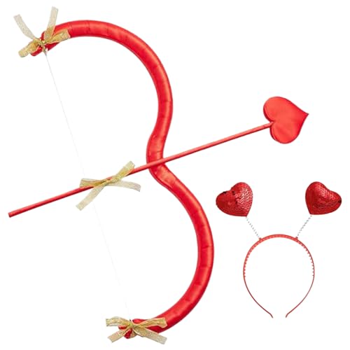 Comebachome Amorbogen und Pfeil, 3pcs/Set 15 -Zoll -Satin -Amorbogen mit herzförmigem Cupid -Pfeil & Stirnband, Cupid -Kostümzubehör für den Valentinstag (rot) von Comebachome