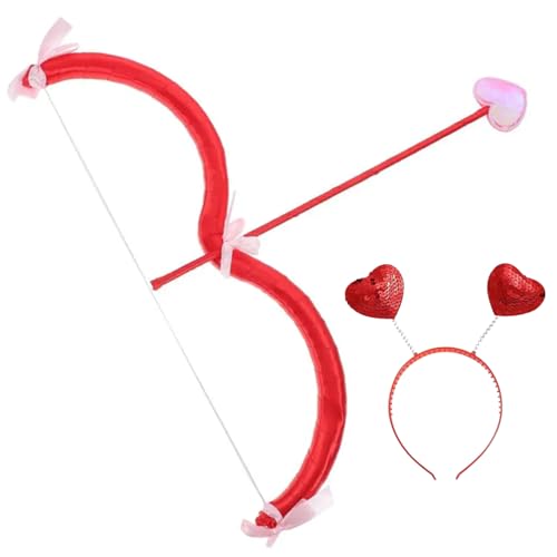 Comebachome Amorbogen und Pfeil, 3pcs/Set 15 -Zoll -Satin -Amorbogen mit herzförmiger Ampid -Pfeil & Stirnband, Cupid -Kostümzubehör für den Valentinstag (Pink) von Comebachome