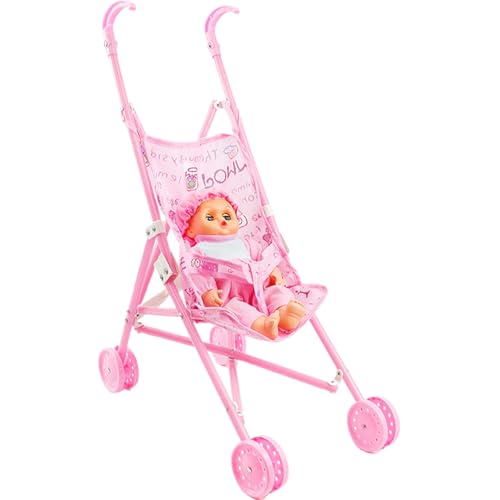 Comebachome Baby Kinderwagen für Puppen, Buchstaben gedruckte Babypuppenspaziergänge mit Babypuppe, Faltbarer Babypuppenwagen, Abnehmbarer Puppenprogrammierstuhl für Mädchen im Alter von 3 + von Comebachome