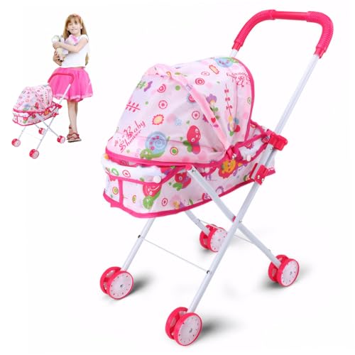 Comebachome Baby Kinderwagen für Puppen, Regenbogenbypuppenwagen mit Kapuze, Faltbarer Babypuppenwagen, Abnehmbarer Puppenprogrammierstuhl für Mädchen im Alter von 3 + von Comebachome