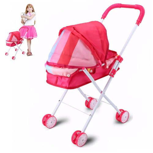 Comebachome Baby Kinderwagen für Puppen, Tiere gedruckte Babypuppenwagen mit Kapuze, Faltbarer Babypuppenwagen, Abnehmbarer Puppenprogrammierstuhl für Mädchen im Alter von 3 + von Comebachome