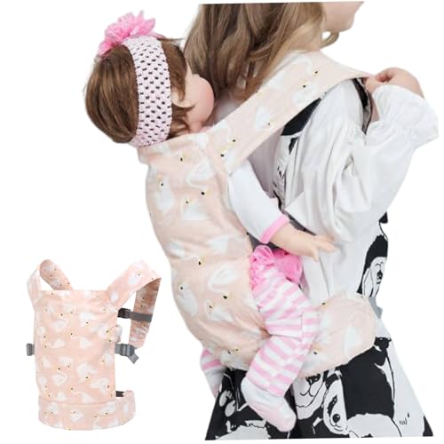 Comebachome Babypuppenträger, Front- und Back Doll Carrier Swan Muster Baumwollpuppenträger mit verstellbaren Schnalle Babypuppe Stofftierträger für 2-6 Jahre Mädchen, Babypuppenträger, Puppenträger von Comebachome