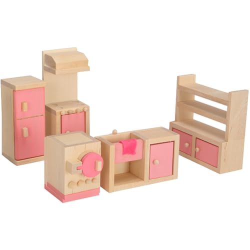 Comebachome Dollhouse Möbel, 1/12 Skala Miniaturen Holzpuppenhaus Küchenmöglichkeiten Set, Mini Treps Play Kitchen Set für Kinder Jungen Mädchen von Comebachome