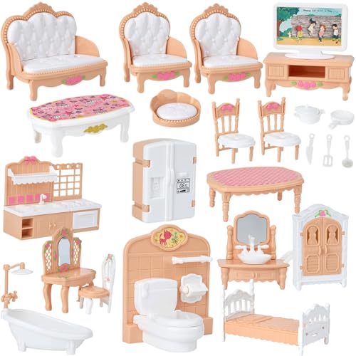 Comebachome Dollhouse Möbel, 4 Sets Miniatur Holzpuppenhauszubehör und Möbel, Mini Holzpuppenhausmöbel für DIY -Puppenhauszubehör von Comebachome