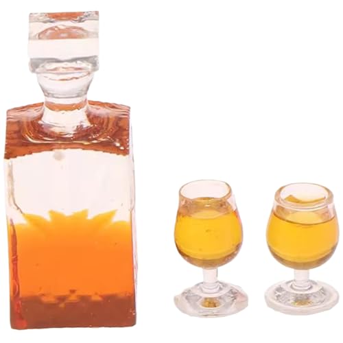 Comebachome Dollhouse Whisky Flasche, 1 Set realistische Mini -Alkoholflaschen mit 2 Tassen, Harz Mini -Weinflaschen, dekoratives Puppenhauszubehör für Doll House Decor von Comebachome