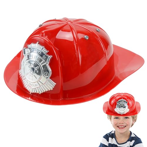 Comebachome Fire Fighter Hut für Kinder, Kunststoffkindfeuerfeuerhelm mit Abzeichen, Kinderfeuerwehrhut, Kinderfeuerhelm für Cosplay -Kostümparty von Comebachome