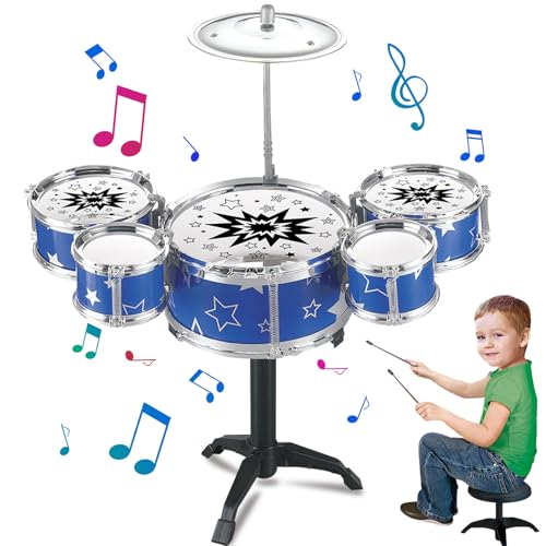 Comebachome Kids Drum Set, 16x18inch Mini Kid Drum Set mit 5 Drums & 1 Becken, Kleinkind -Drum -Set, Bildungsmusikinstrument -Drum Toy für Kinder Jungen Mädchen (blau) von Comebachome