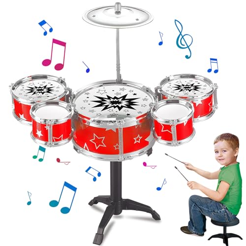 Comebachome Kids Drum Set, 16x18inch Mini Kid Drum Set mit 5 Drums & 1 Becken, Kleinkind -Drum -Set, Bildungsmusikinstrument -Drum Toy für Kinder Jungen Mädchen (rot) von Comebachome