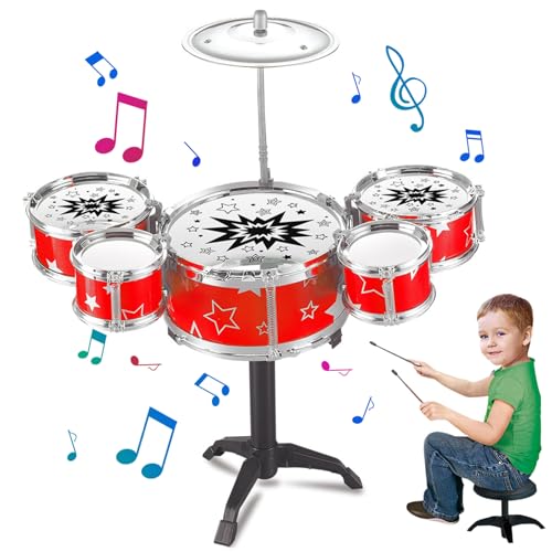 Comebachome Kids Drum Set, 16x18inch Mini Kid Drum Set mit 5 Drums & 1 Becken, Kleinkind -Drum -Set, Bildungsspielzeug für Bildungspädagogik für Kinder (rot) von Comebachome