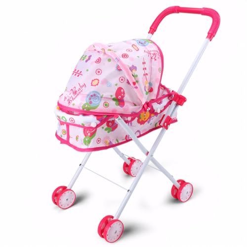 Comebachome Puppenwagen Babypuppen Kinderwagen Klappbares Puppenwagen mit Abnehmbarer Waschbabierfahrzeug für Mädchen, vorgetäuschtes Spiel, Style 2, Puppenwagen, Baby Kinderwagen für Puppen von Comebachome