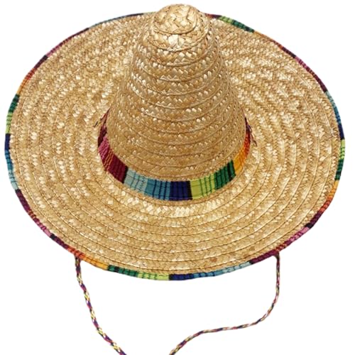 Comebachome Sombrero -Hüte, 17 -Zoll -mexikanischer Hut mit Kinnstrap und Regenbogenkante, leichtem, atmungsaktivem Strohhut, rustikaler Sommer mit brimem Strandhelte für mexikanische Partykostüm von Comebachome