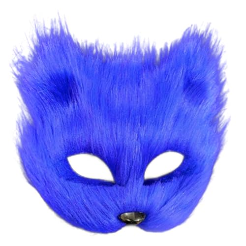 Comebachome Therian Maske, pelzige Fuchsmaske, Halbgesichts-Fuchsmasken, Kunstfell-Maskerade-Maske für Halloween-Cosplay-Party (blau) von Comebachome